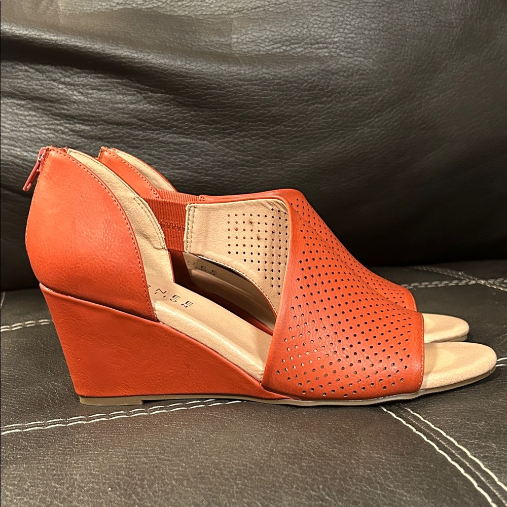 Journee Collection Rust Orange Peep-Toe Wedges